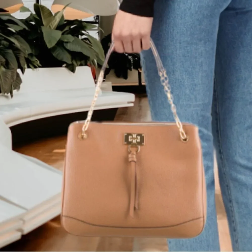 TORY BURCH EVE BROWN LEATHER TOTE